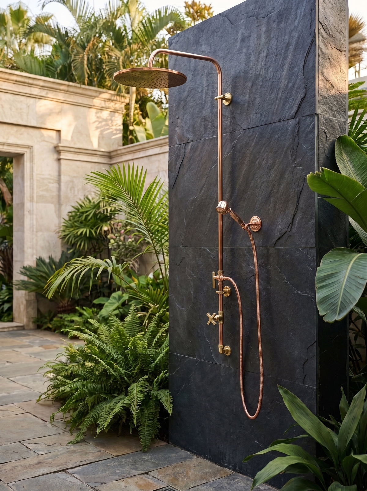Unlacquered Solid Copper Outdoor System Shower, With or without Handheld.