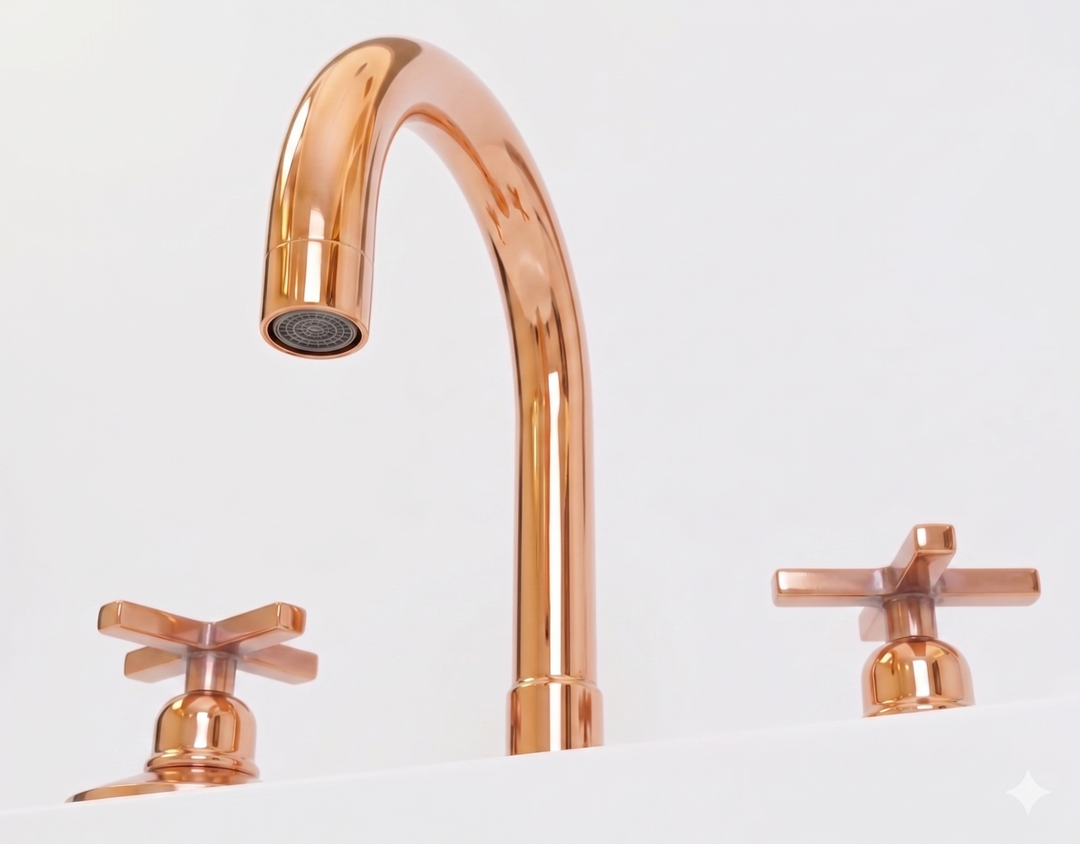 Copper Widespread 3 holes Deck mounted Faucet - Vanity Sink Bathroom  Tap