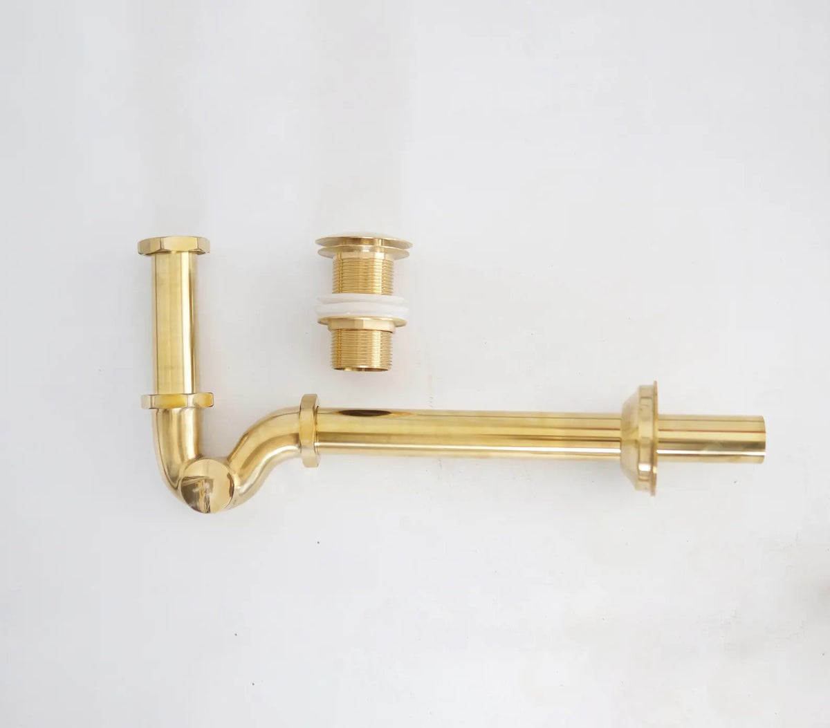Solid Unlacquered Brass S-trap and Sink Stopper, Push Up Button, Pop Up Drain, Brass Water Trap