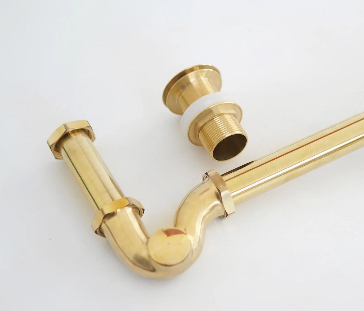 Solid Unlacquered Brass S-trap and Sink Stopper, Push Up Button, Pop Up Drain, Brass Water Trap