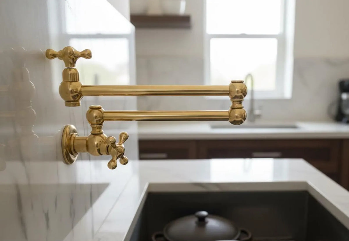 Unlacquered Brass Pot Filler Kitchen Faucet, Stove Pot, Wall Mount Pot Filler