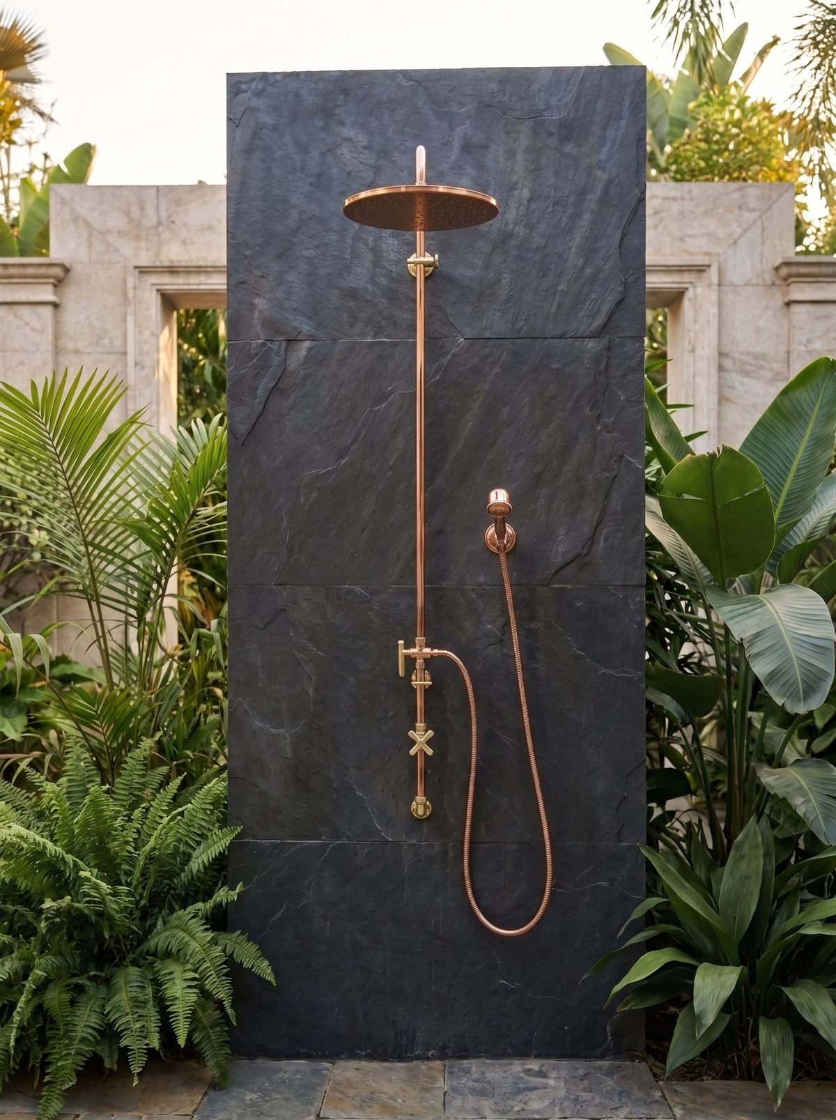 Unlacquered Solid Copper Outdoor System Shower, With or without Handheld.