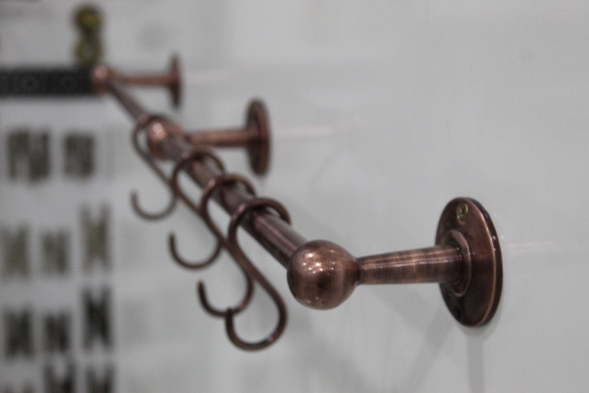Unlacquered Copper Pot Rack with S hooks For kitchen.
