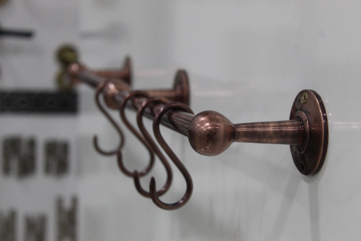 Unlacquered Copper Pot Rack with S hooks For kitchen.