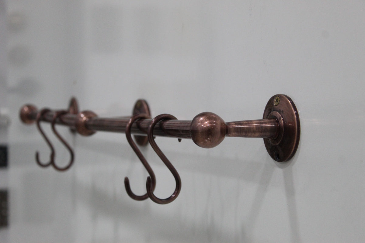 Unlacquered Copper Pot Rack with S hooks For kitchen.