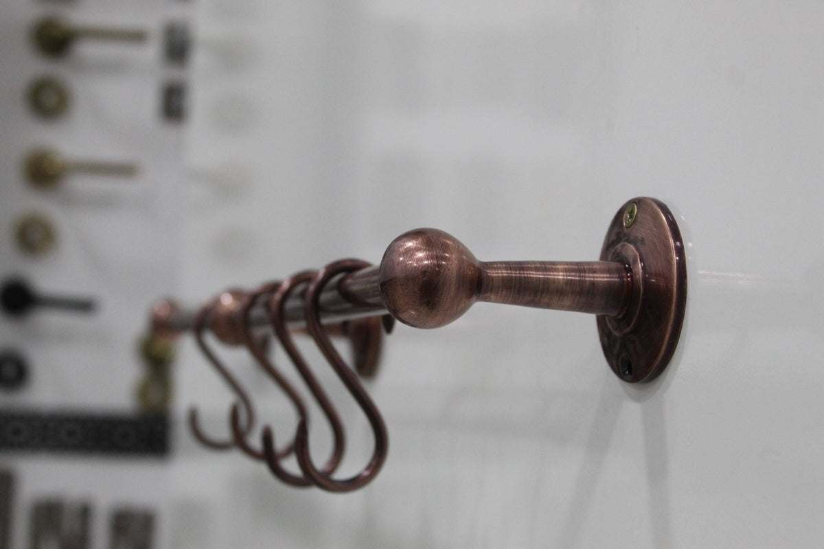 Unlacquered Copper Pot Rack with S hooks For kitchen.