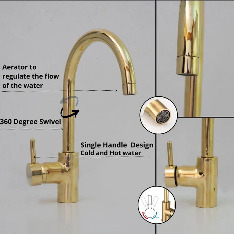 Unlacquered Brass Single Hole  kitchen faucet.