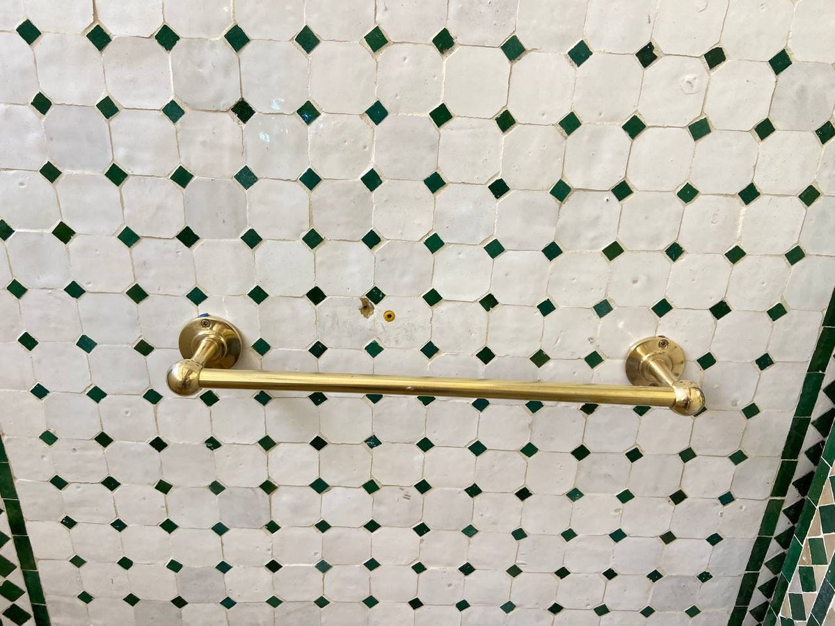 Unlacquered Brass Towel Bar for bathroom.