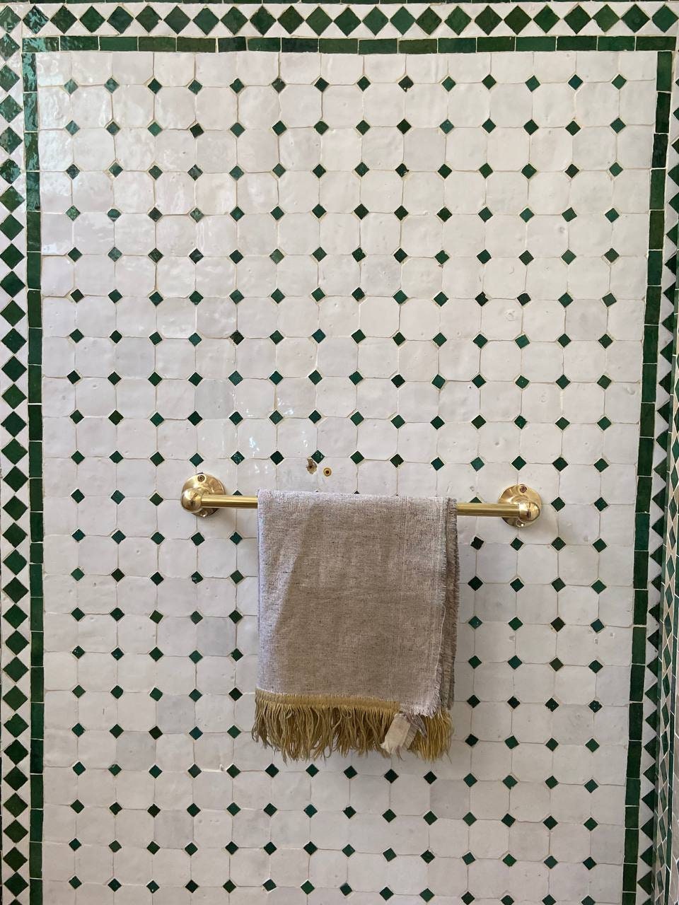 Unlacquered Brass Towel Bar for bathroom.