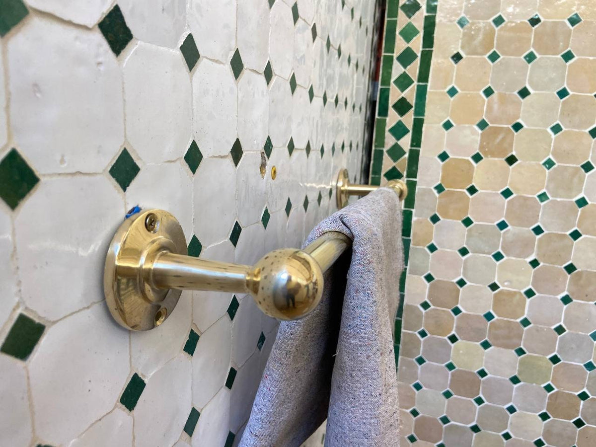 Unlacquered Brass Towel Bar for bathroom.