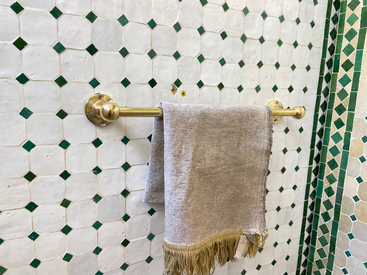 Unlacquered Brass Towel Bar for bathroom.