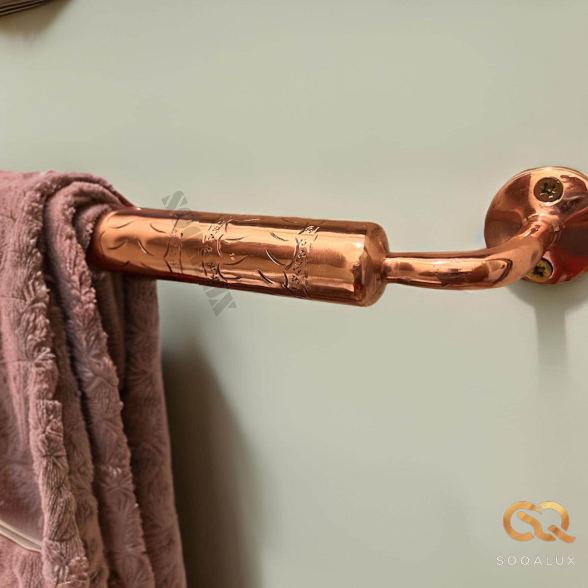 Engraved Solid Copper Towel Bar For Bathroom.