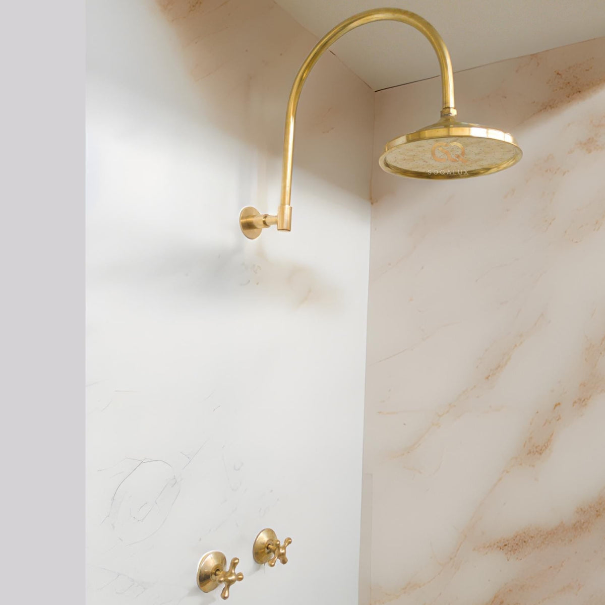 Unlacquered Brass Shower System: Rainfall Head.