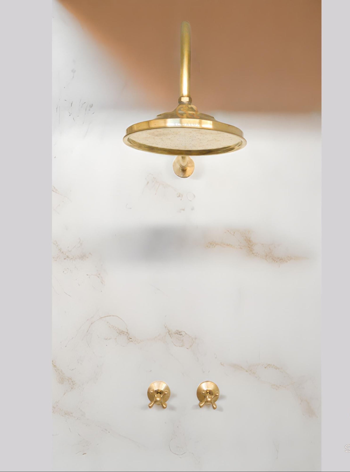 Unlacquered Brass Shower System: Rainfall Head.