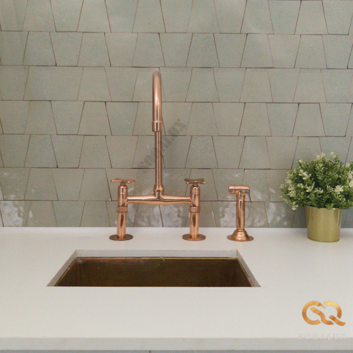 Unlacquered  Shinny Copper Bridge Faucet For Kitchen.
