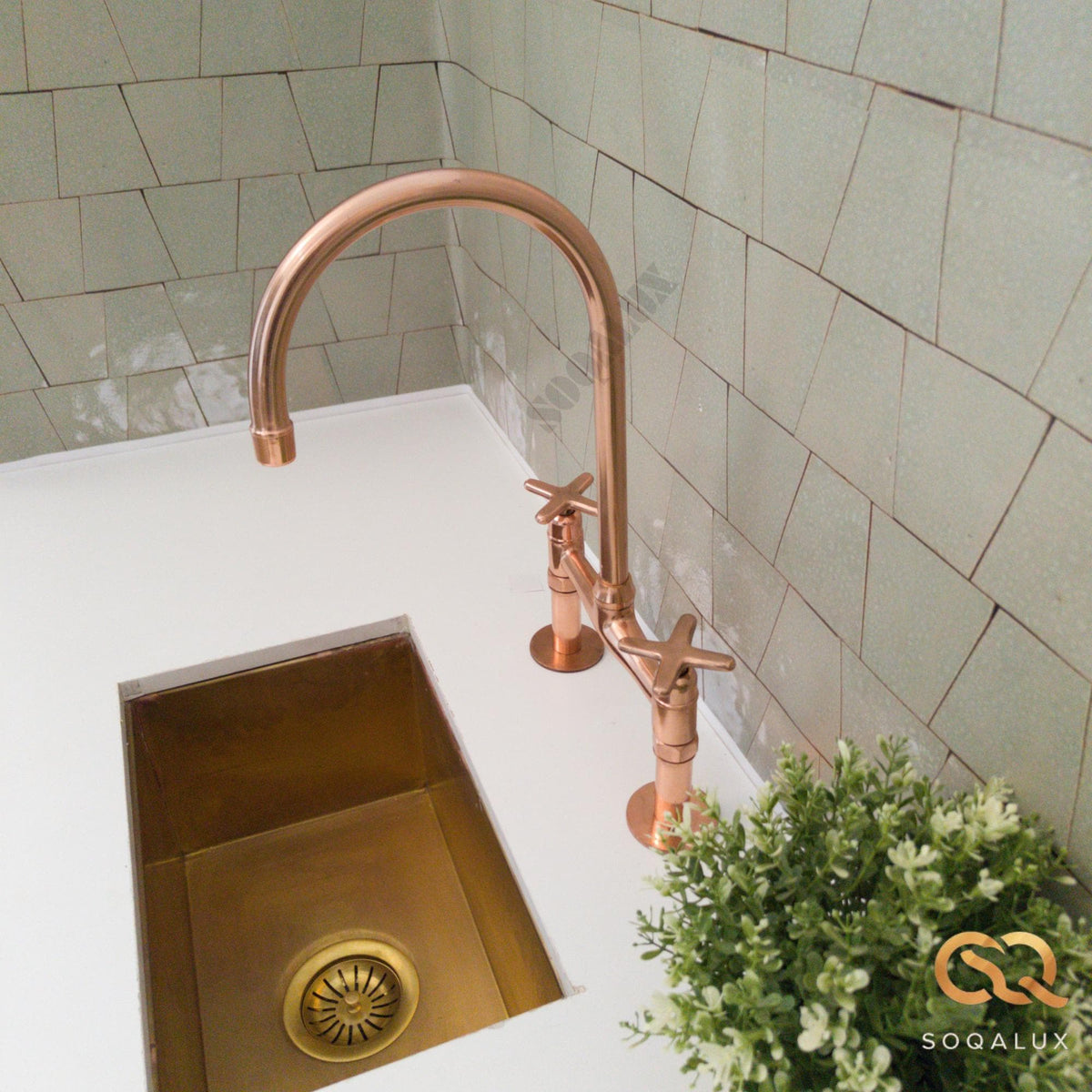 Unlacquered  Shinny Copper Bridge Faucet For Kitchen.