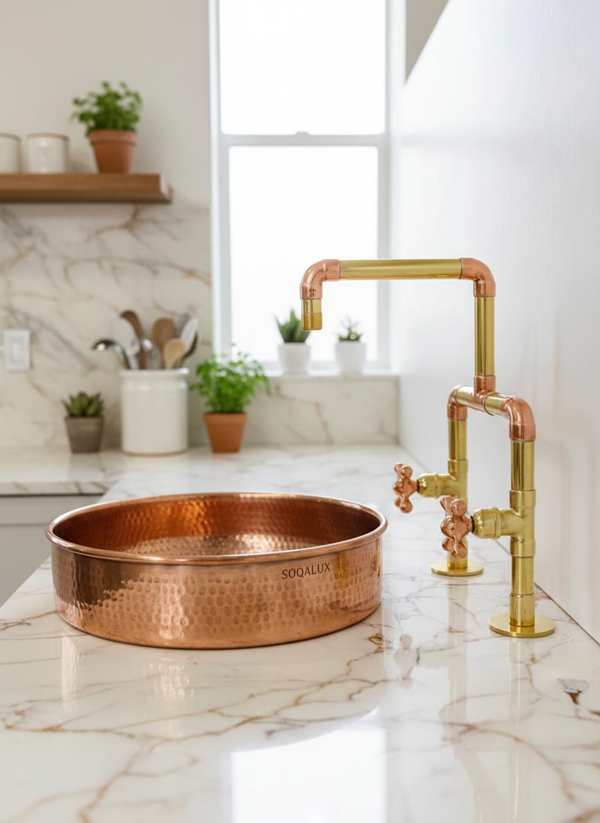 Unlacquered Brass & Copper Kitchen Faucet-Deck mount tap