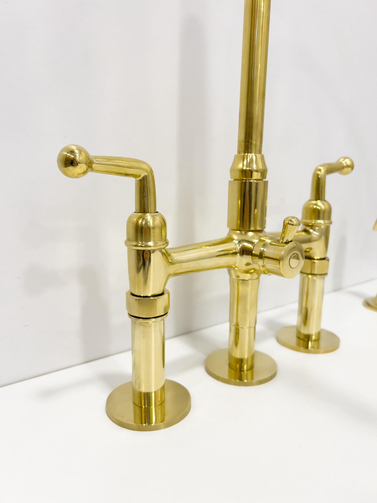 Unlacquered Solid Brass Kitchen Faucet, 3-Hole Sink Tap with Side Sprayer.