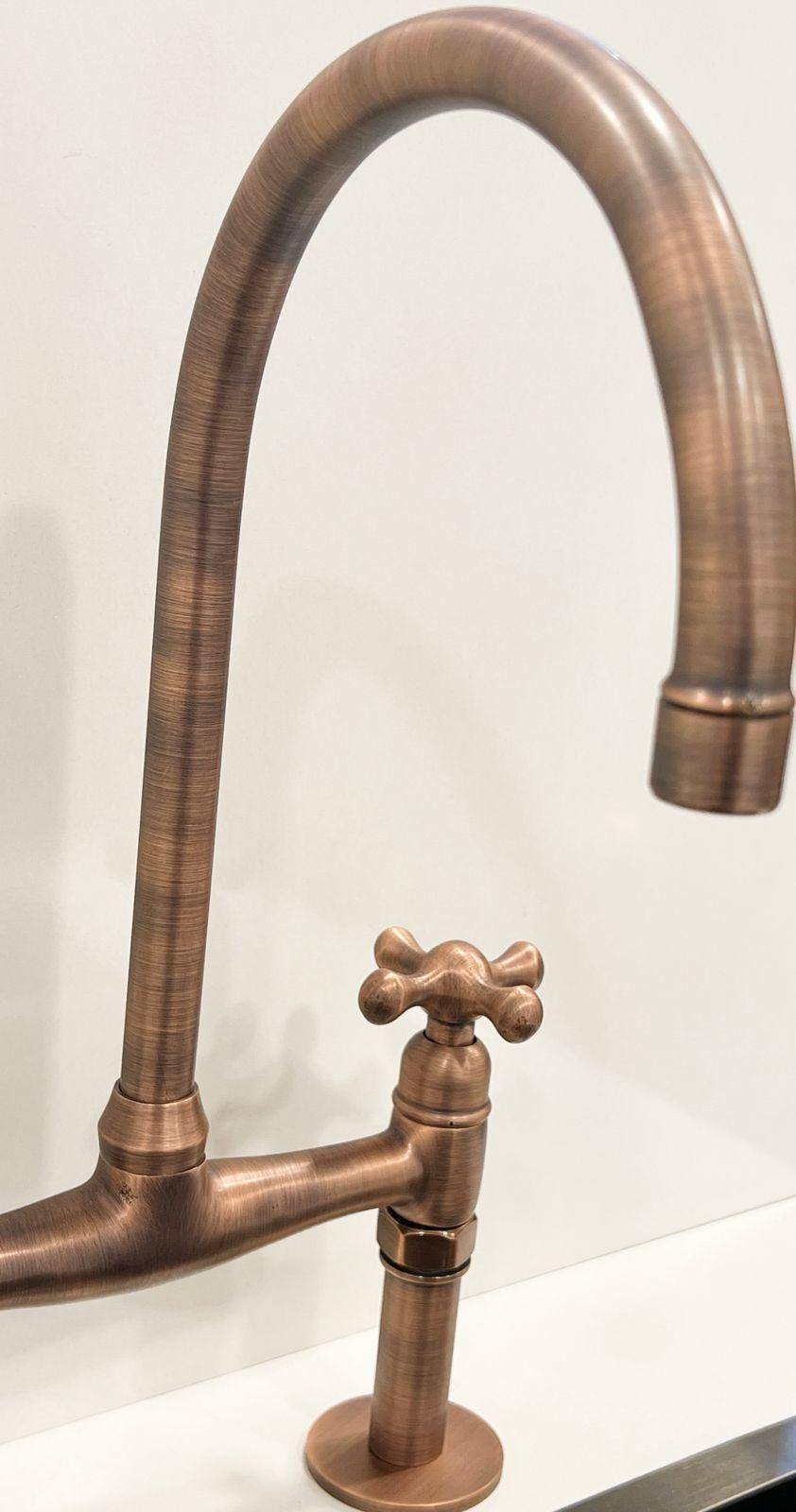Antique Copper Kitchen Bridge Faucet, 6"-Inch Kitchen Sink Tap.
