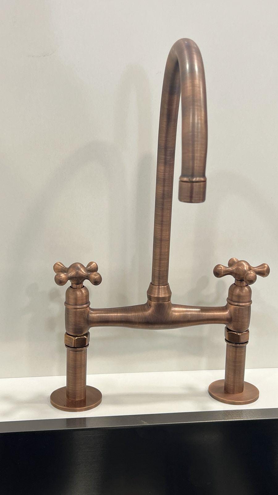 Antique Copper Kitchen Bridge Faucet, 6"-Inch Kitchen Sink Tap.