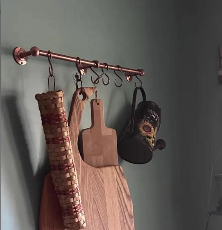 Unlacquered Copper Pot Rack with S hooks For kitchen.