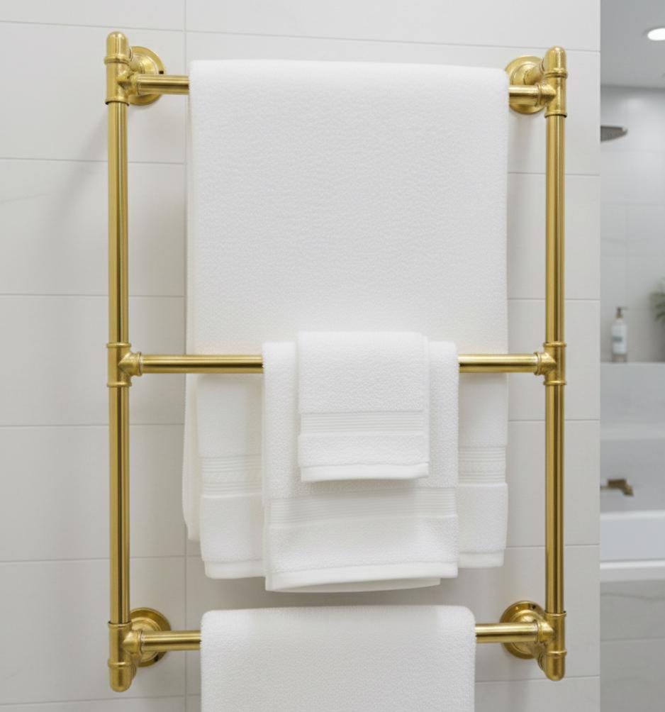 Unlacquered Brass Shower Towel Rack, Wall-Mounted Bathroom Organize.