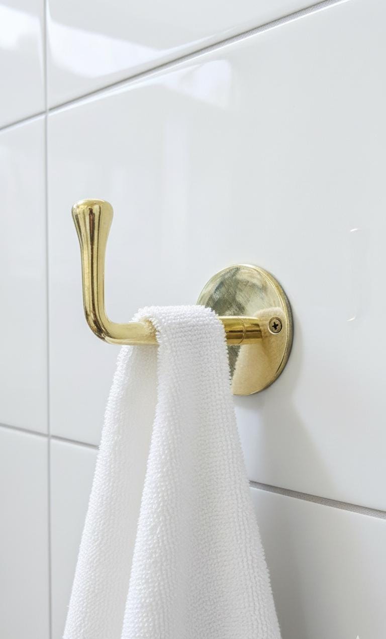 Unlacquered Solid Brass Hooks, Single Wall-Mounted Hook