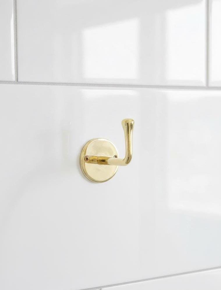 Unlacquered Solid Brass Hooks, Single Wall-Mounted Hook