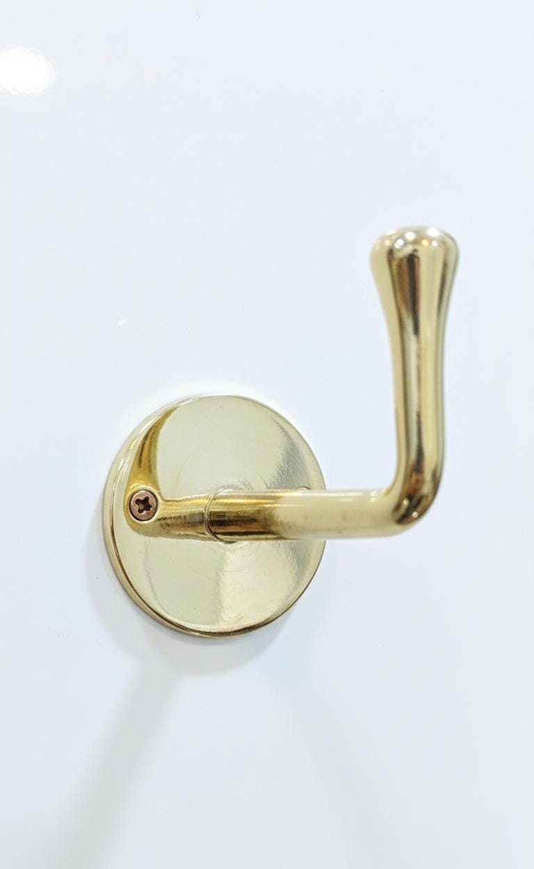 Unlacquered Solid Brass Hooks, Single Wall-Mounted Hook