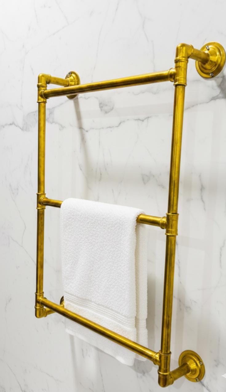 Unlacquered Brass Shower Towel Rack, Wall-Mounted Bathroom Organize.