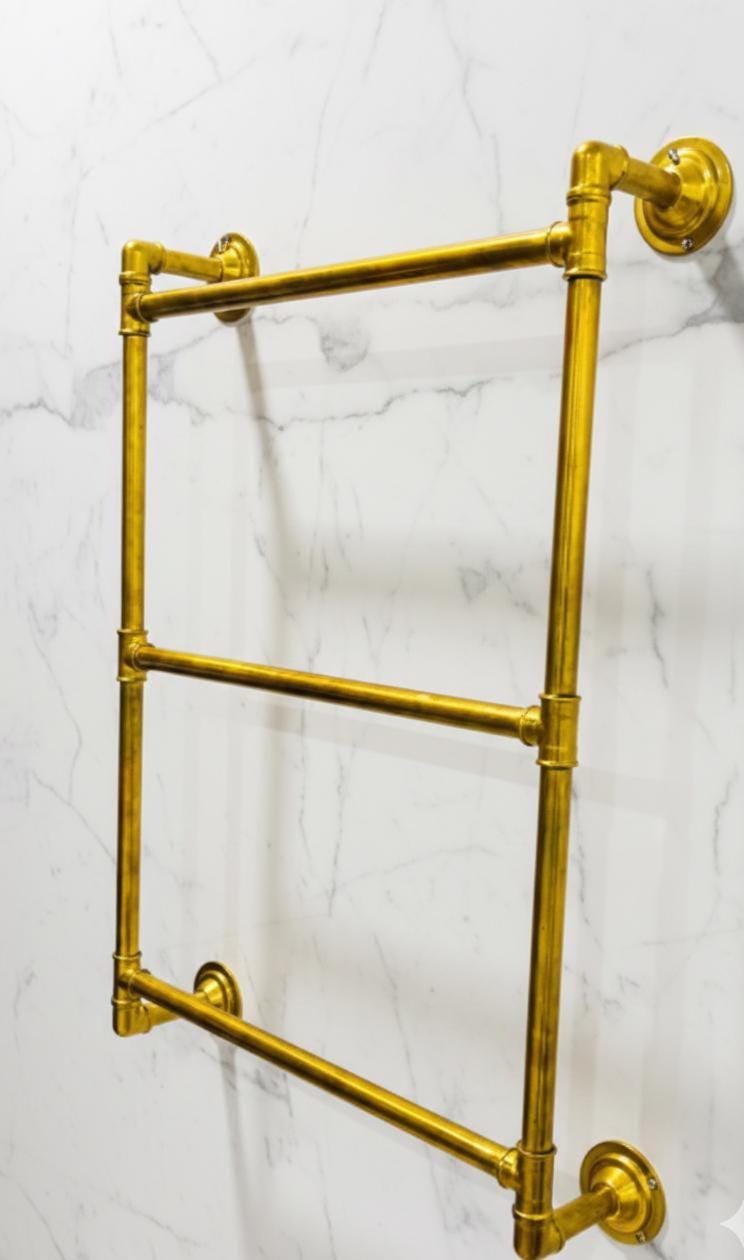 Unlacquered Brass Shower Towel Rack, Wall-Mounted Bathroom Organize.