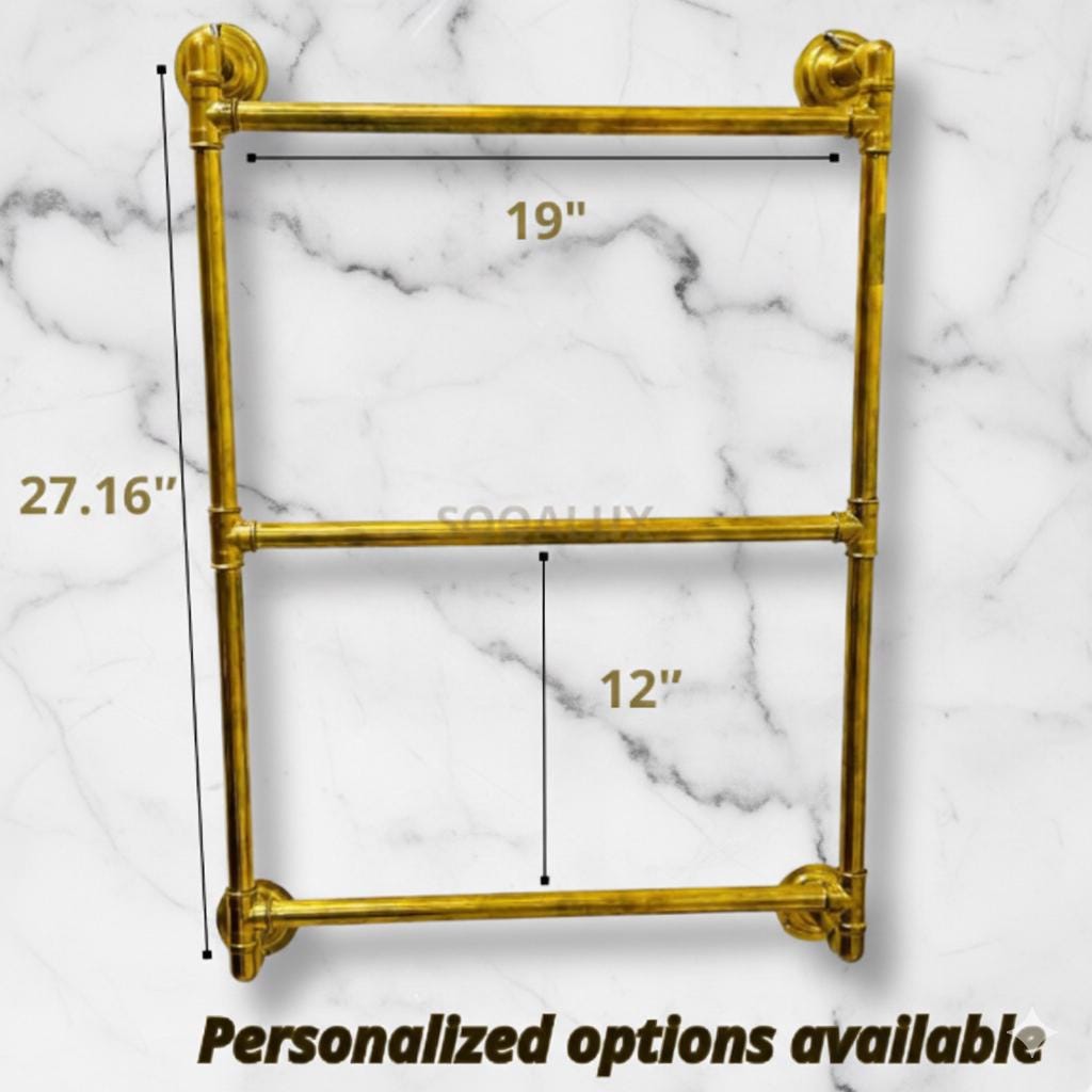 Unlacquered Brass Shower Towel Rack, Wall-Mounted Bathroom Organize.