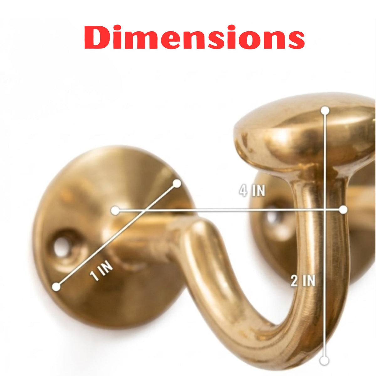Unlacquered Solid Brass Wall Hooks, Single Wall-Mounted Hook.