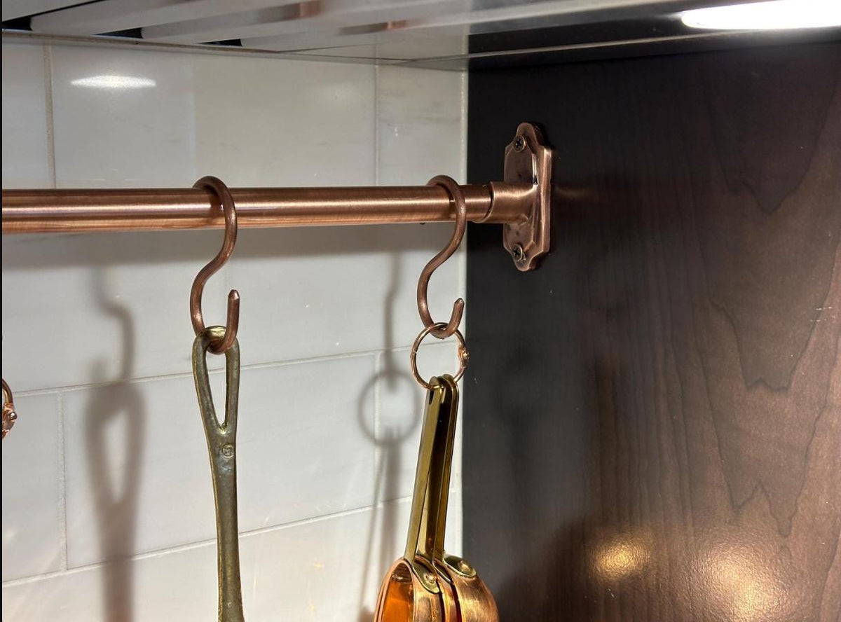 Copper Pot Rail with S-Hooks_Kitchen Hanging Rack.