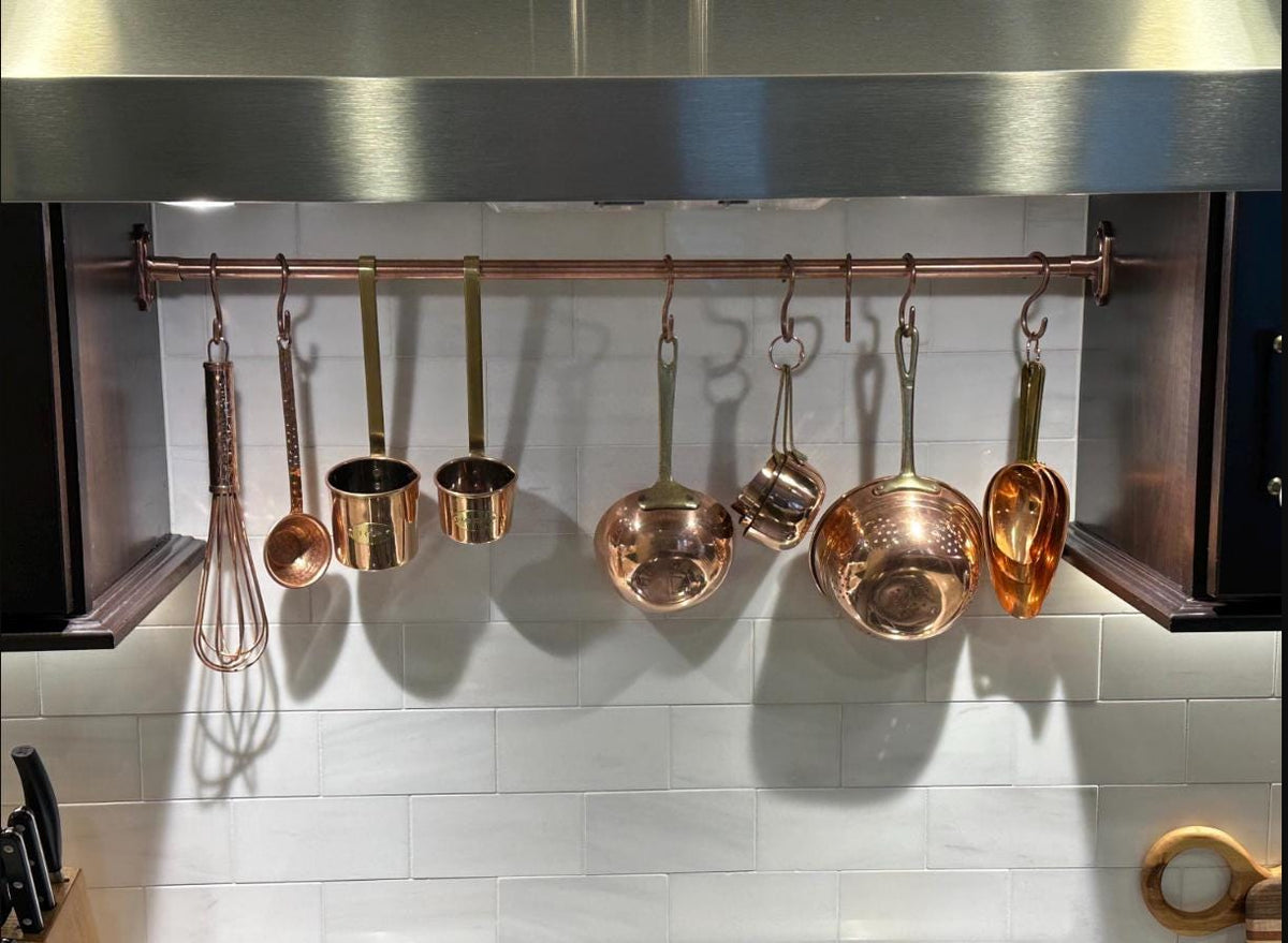 Copper Pot Rail with S-Hooks_Kitchen Hanging Rack.