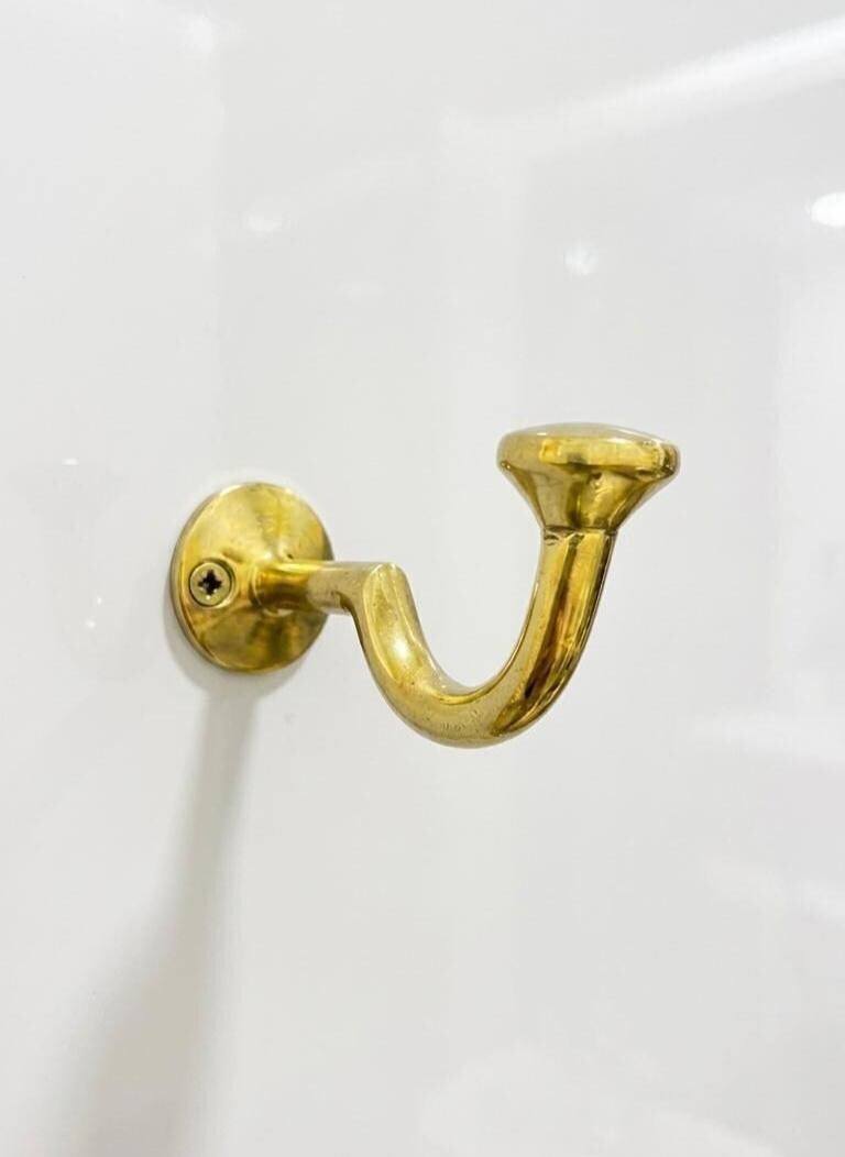 Unlacquered Solid Brass Wall Hooks, Single Wall-Mounted Hook.