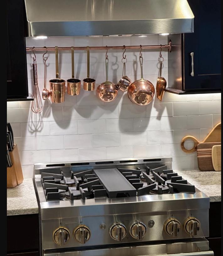 Copper Pot Rail with S-Hooks_Kitchen Hanging Rack.