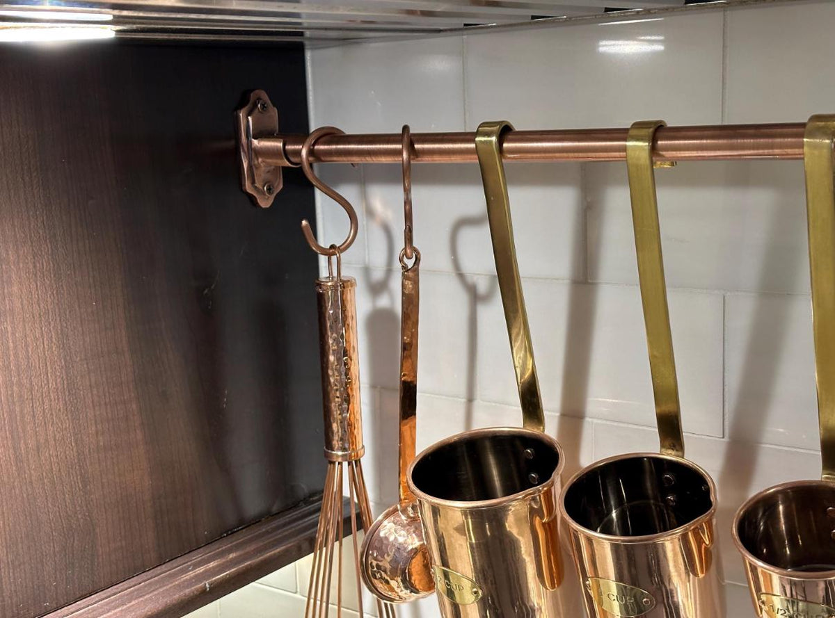 Copper Pot Rail with S-Hooks_Kitchen Hanging Rack.