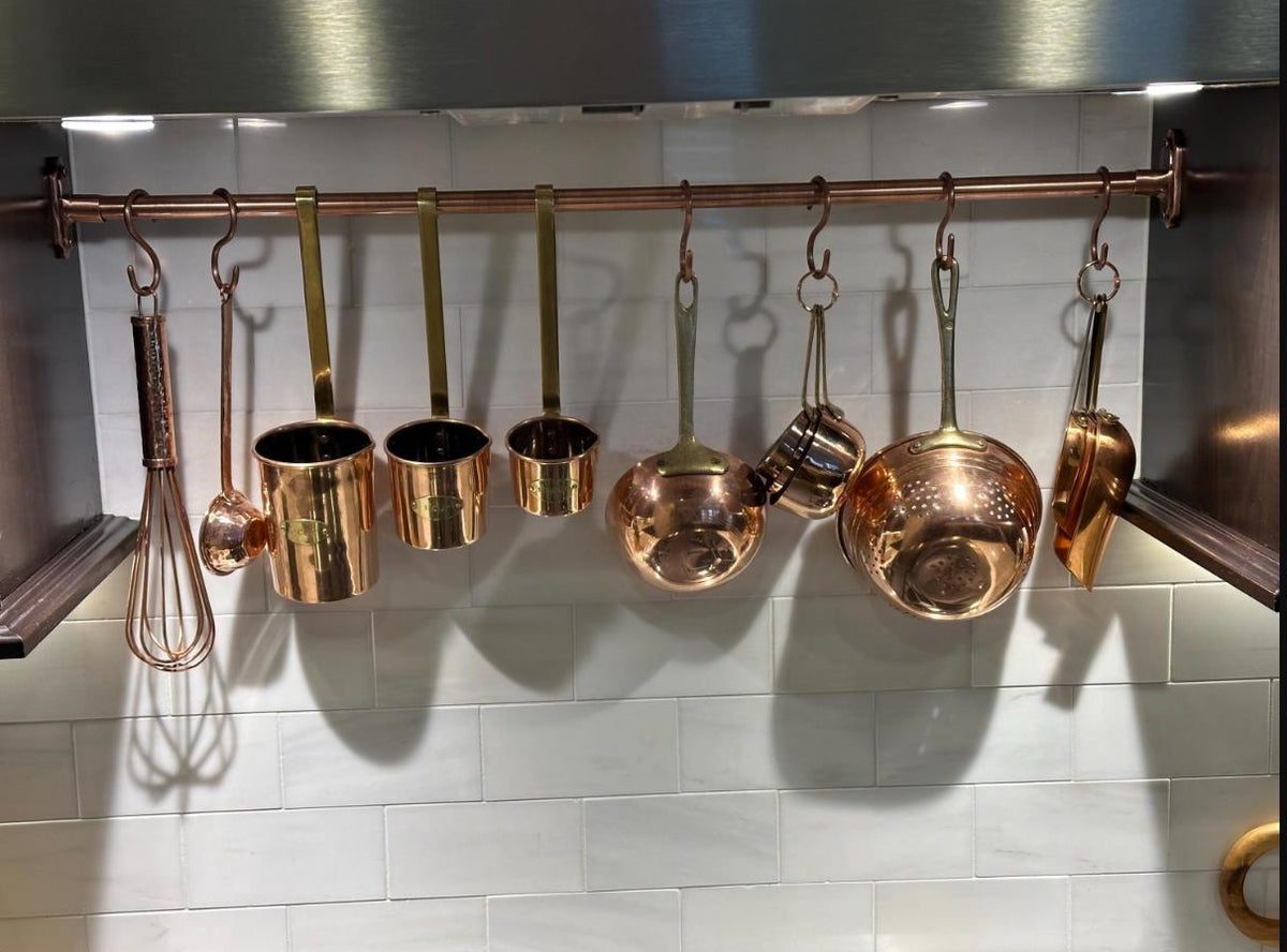 Copper Pot Rail with S-Hooks_Kitchen Hanging Rack.