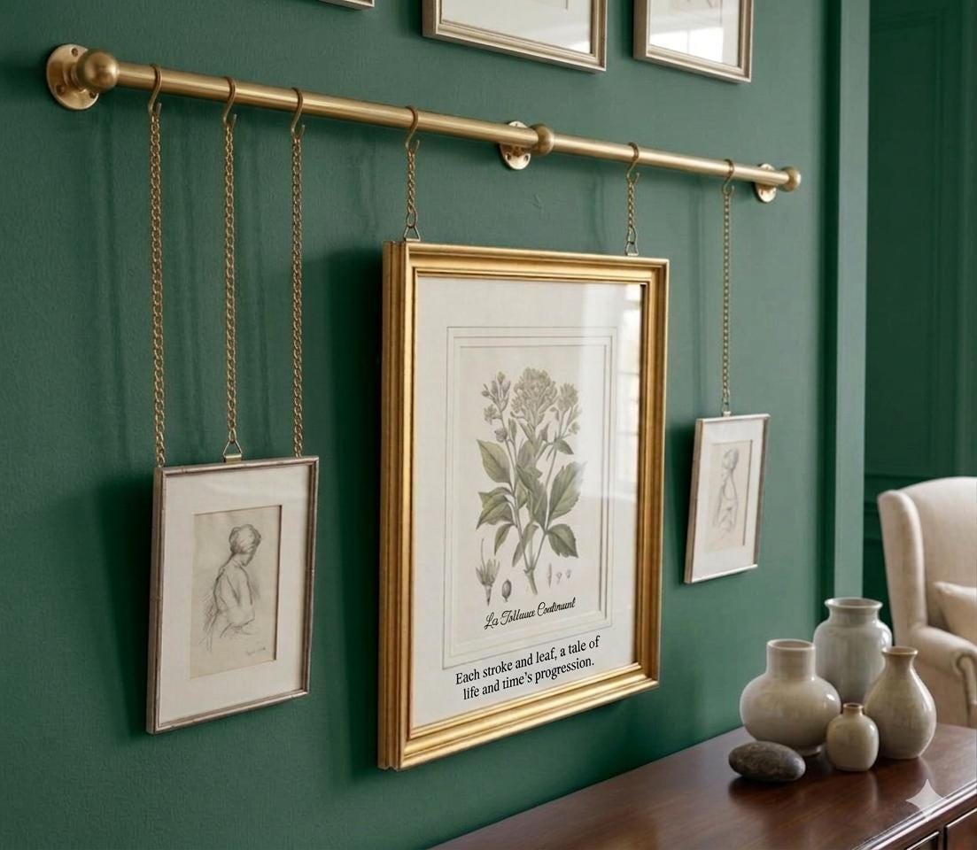 Unlacquered Solid Brass Picture Rail Hanging Kit, Gallery Wall Display Kit for Art Frames.