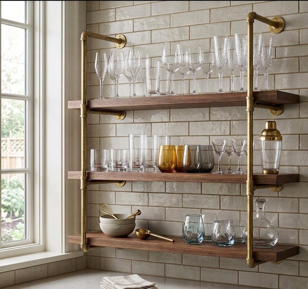 Unlacquered Solid Brass Pipe Shelving Unit - Without Wood