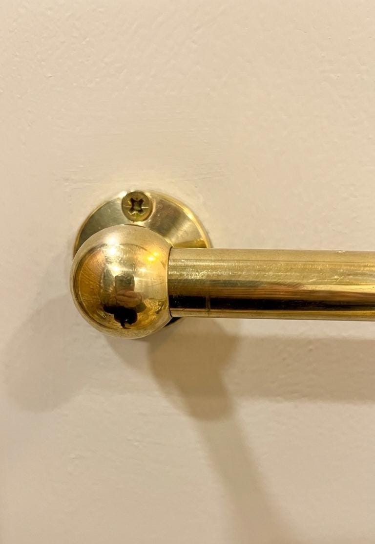 Unlacquered Brass Kitchen Pot Rail with Hooks.