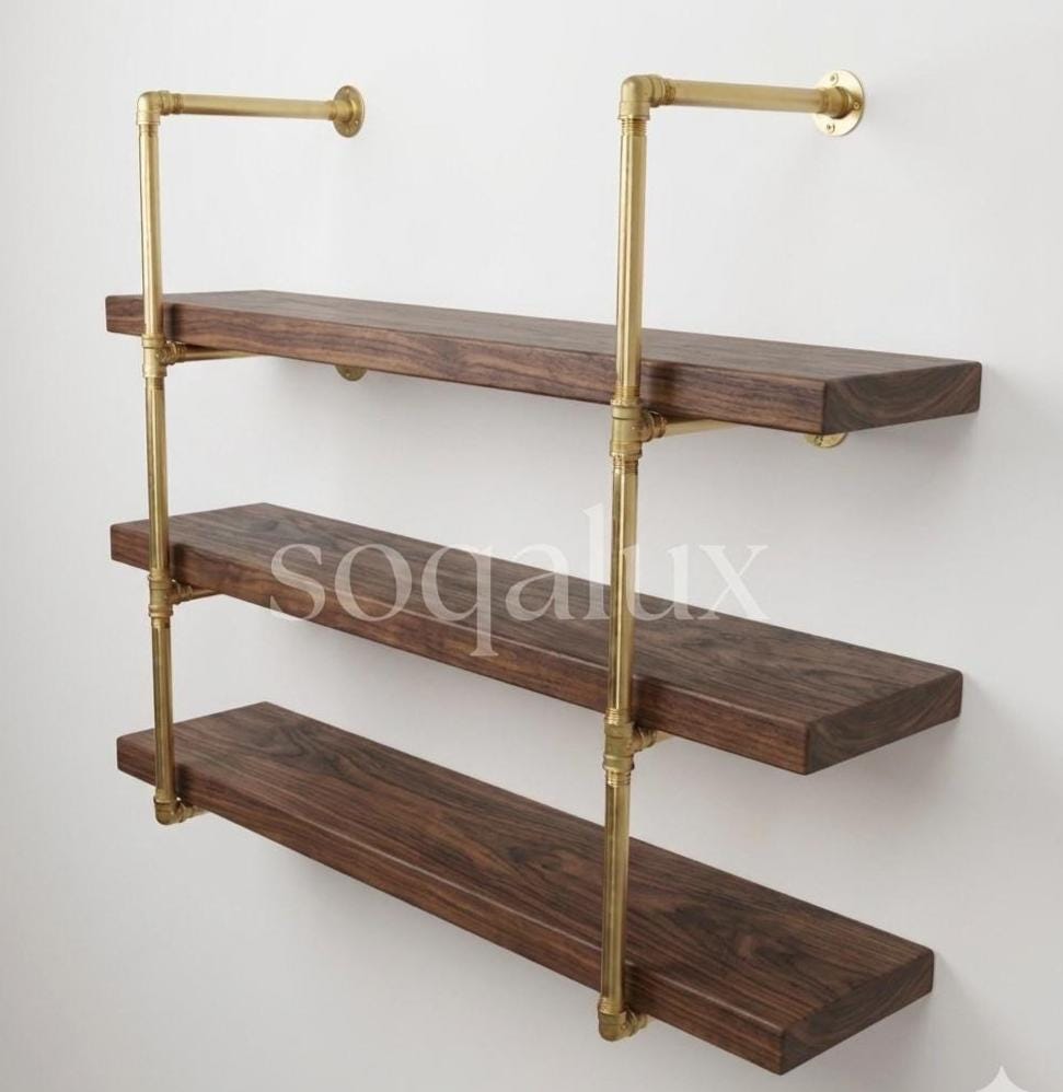 Unlacquered Solid Brass Pipe Shelving Unit - Without Wood