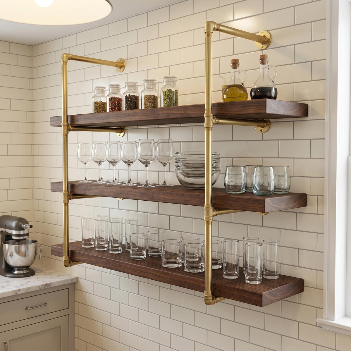 Unlacquered Solid Brass Pipe Shelving Unit - Without Wood