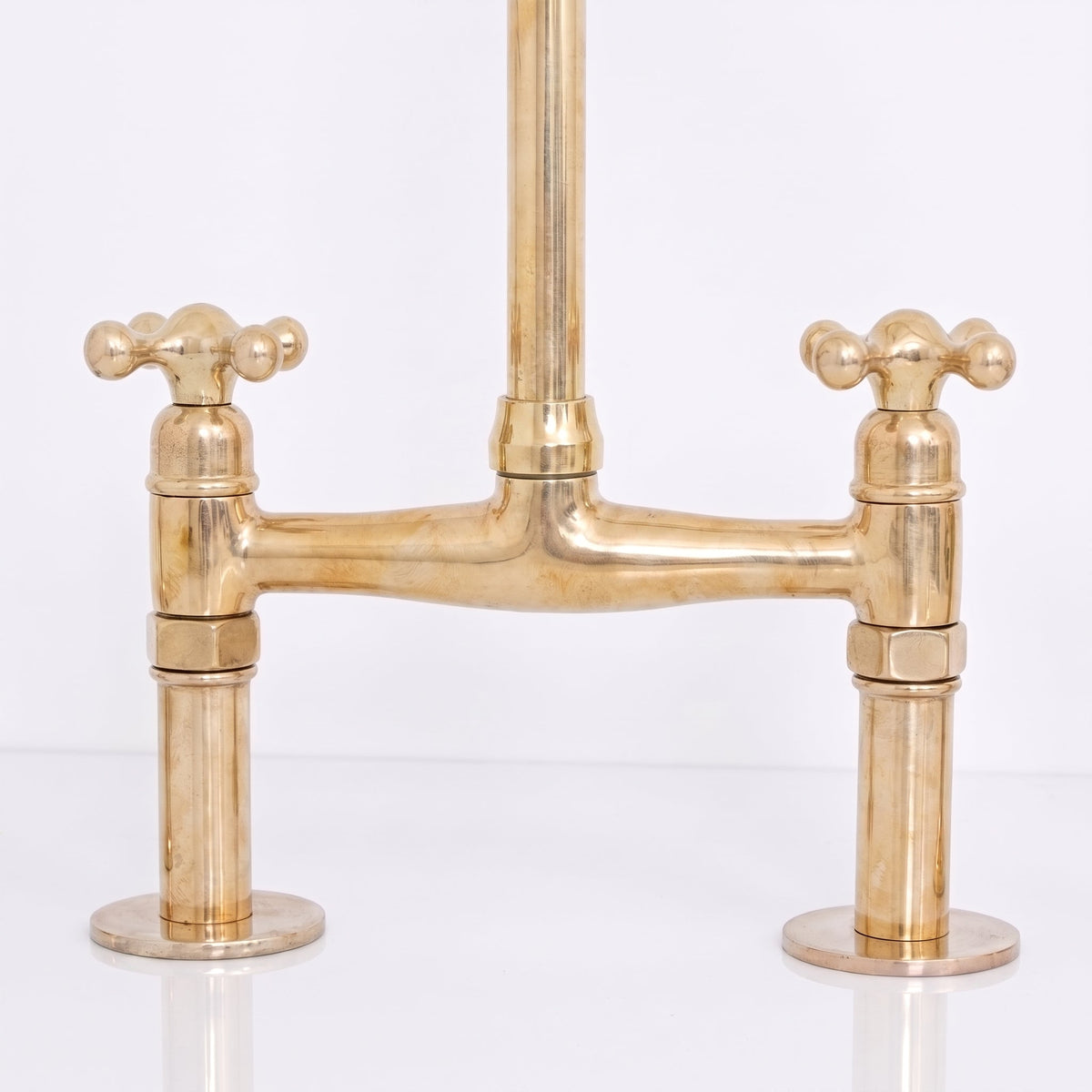 Solid Unlacquered Brass Kitchen Bridge Faucet - Brass Kitchen Tap