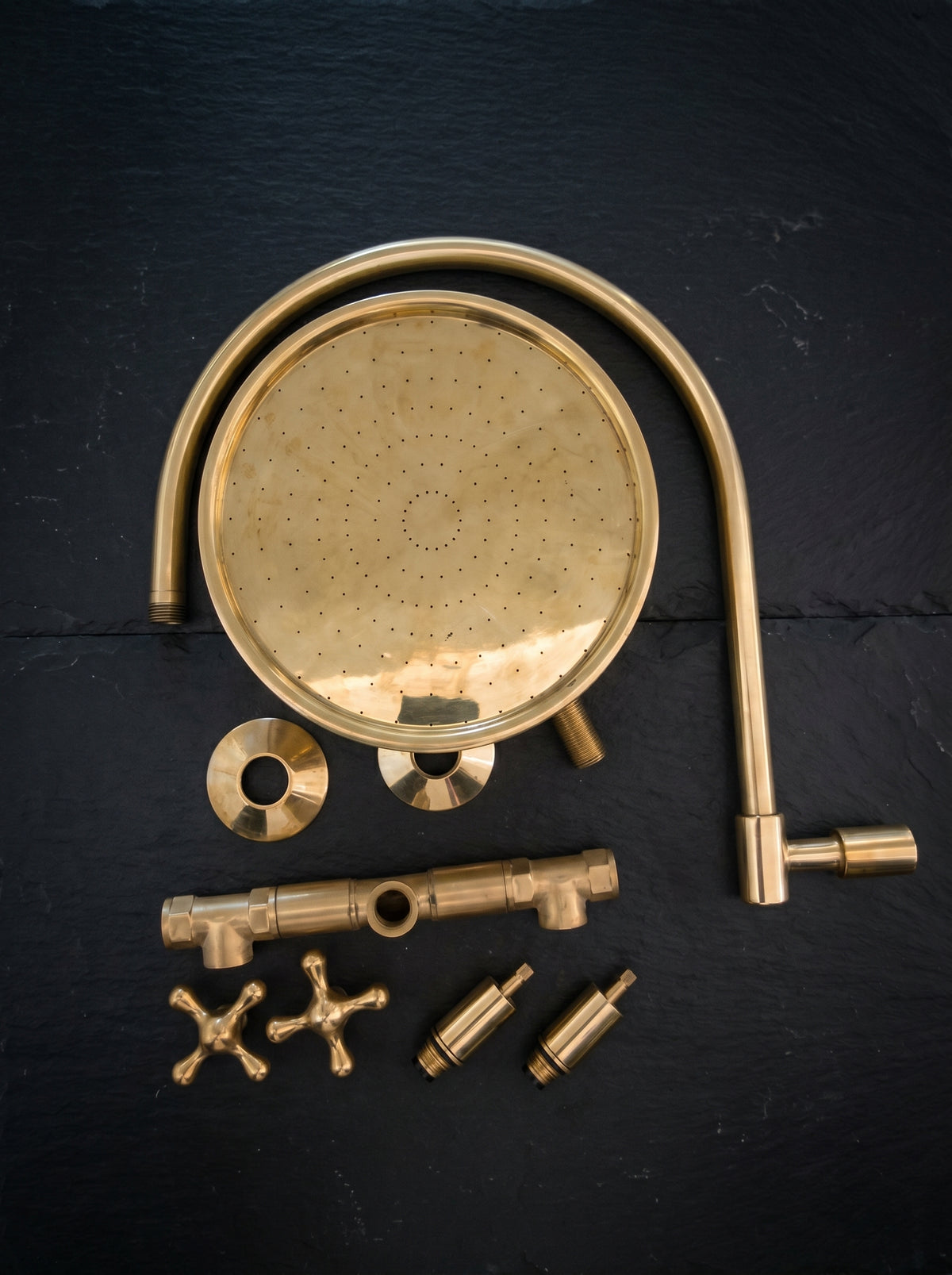 Unlacquered Brass Shower System: Rainfall Head.