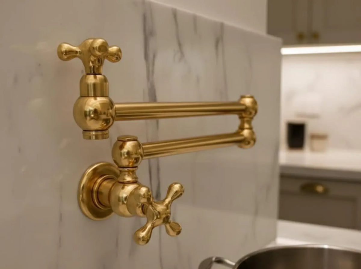 Unlacquered Brass Pot Filler Kitchen Faucet, Stove Pot, Wall Mount Pot Filler