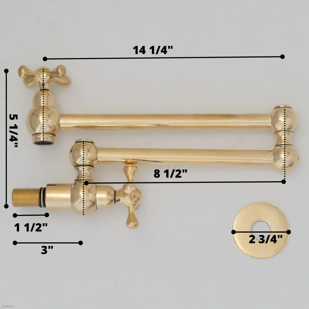 Unlacquered Brass Pot Filler Kitchen Faucet, Stove Pot, Wall Mount Pot Filler