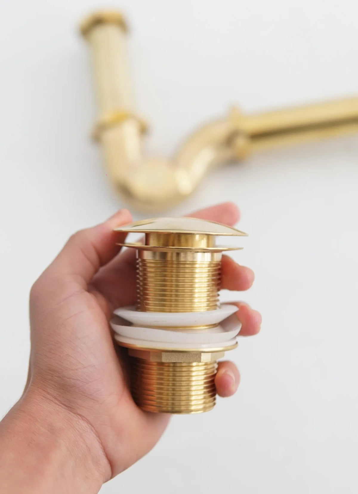 Solid Unlacquered Brass S-trap and Sink Stopper, Push Up Button, Pop Up Drain, Brass Water Trap