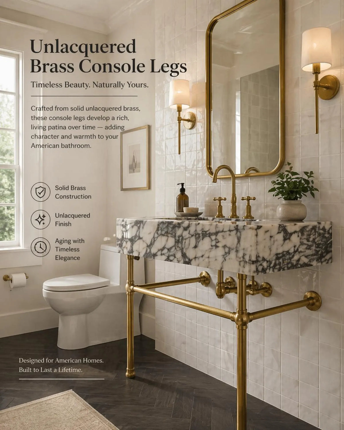 Unlacquered Brass Console Legs- Custom Sizing Available.